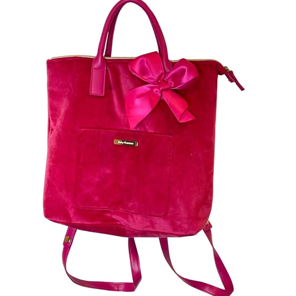 Juicy Couture Velvet Tote Bag Hot Pink Backpack Satin Bow Size M